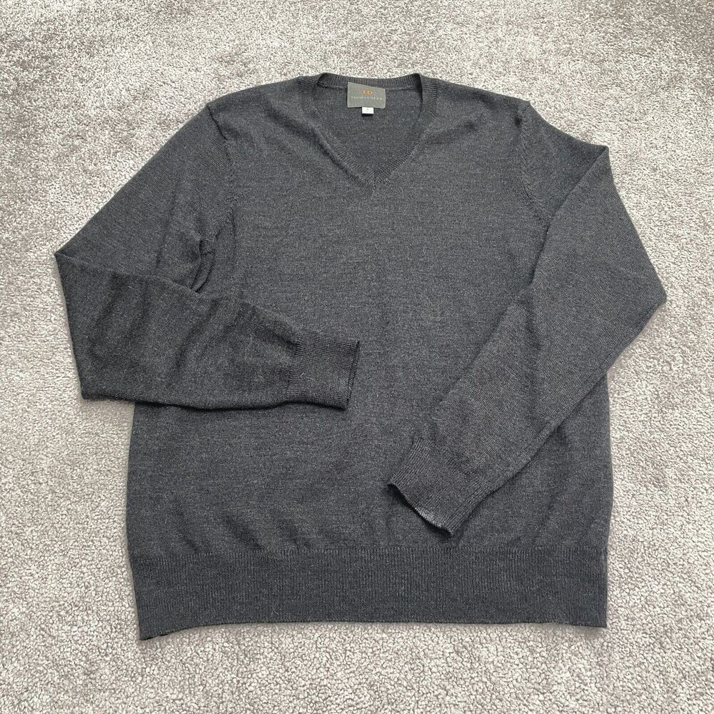 TD Thomas Dean Wool Blend Pullover Sweater Mens Small Charcoal V-Neck Classic